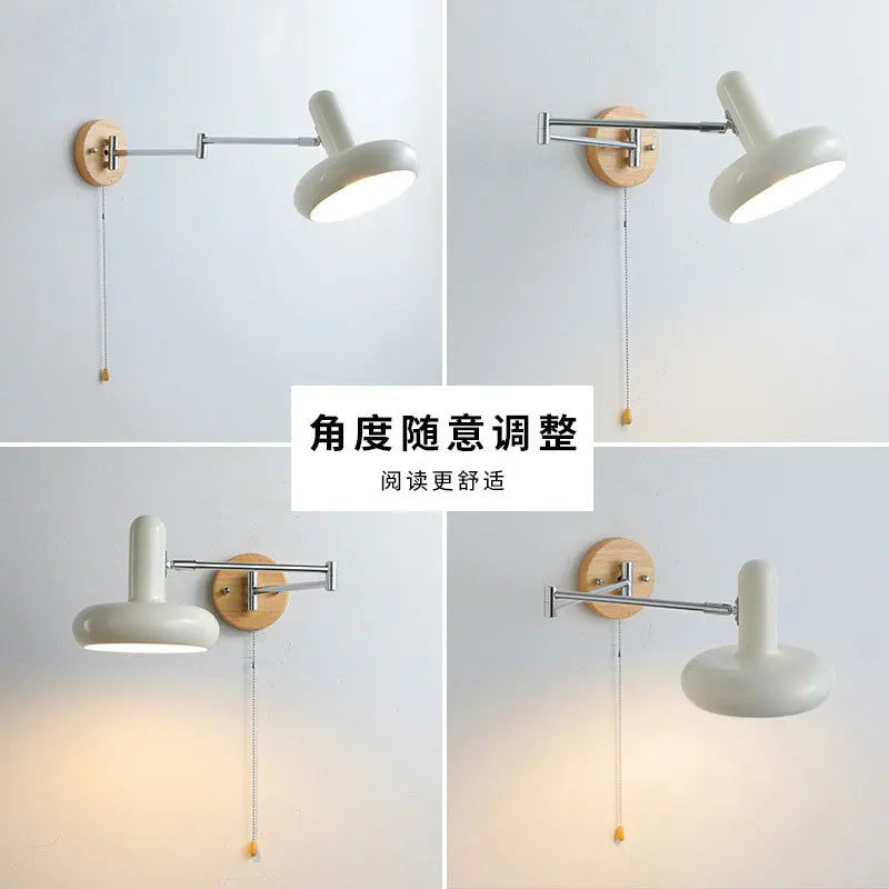 Bauhaus Cream Wind Swing Arm Wall Light – Vintage Telescopic Folding Bedhead Light, Perfect for Study & Reading