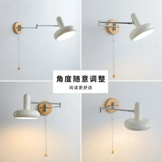 Bauhaus Cream Wind Swing Arm Wall Light – Vintage Telescopic Folding Bedhead Light, Perfect for Study & Reading