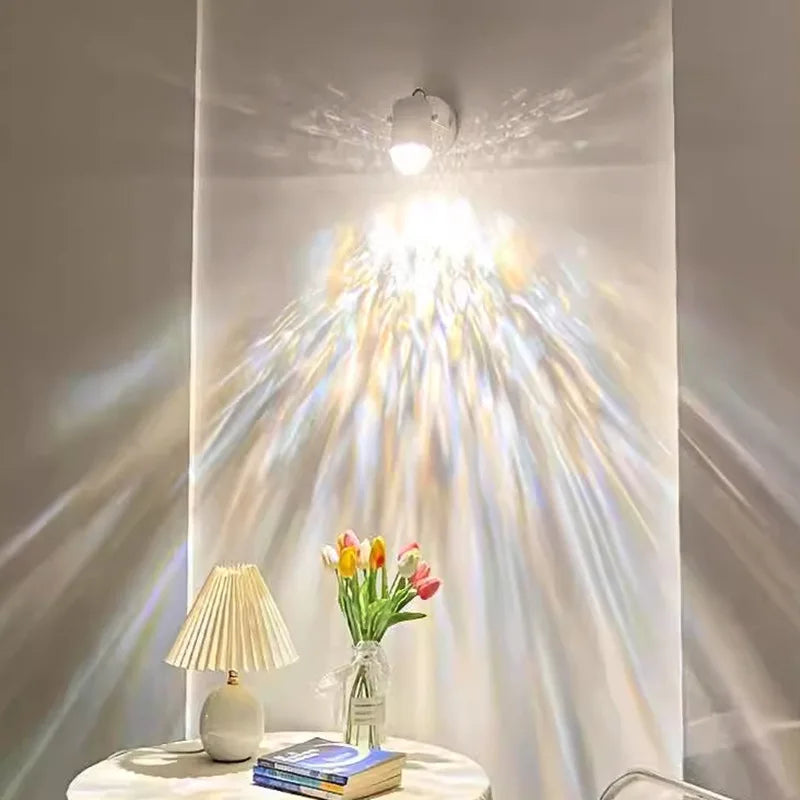 Dynamic Water Ripple Bedside Lamp – High-End Bedroom Ambient Light, Wall Hanging Spotlight for Live Broadcast & Background